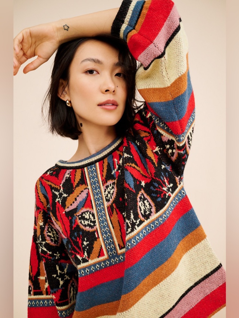 FARM RIO MIXED PRINT WOOL BLEND SWEATER Size L - Picture 2 of 7